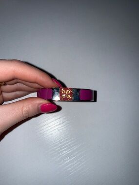 Rustic Cuff Gold-Tone Cuff with Pink Enamel Panels